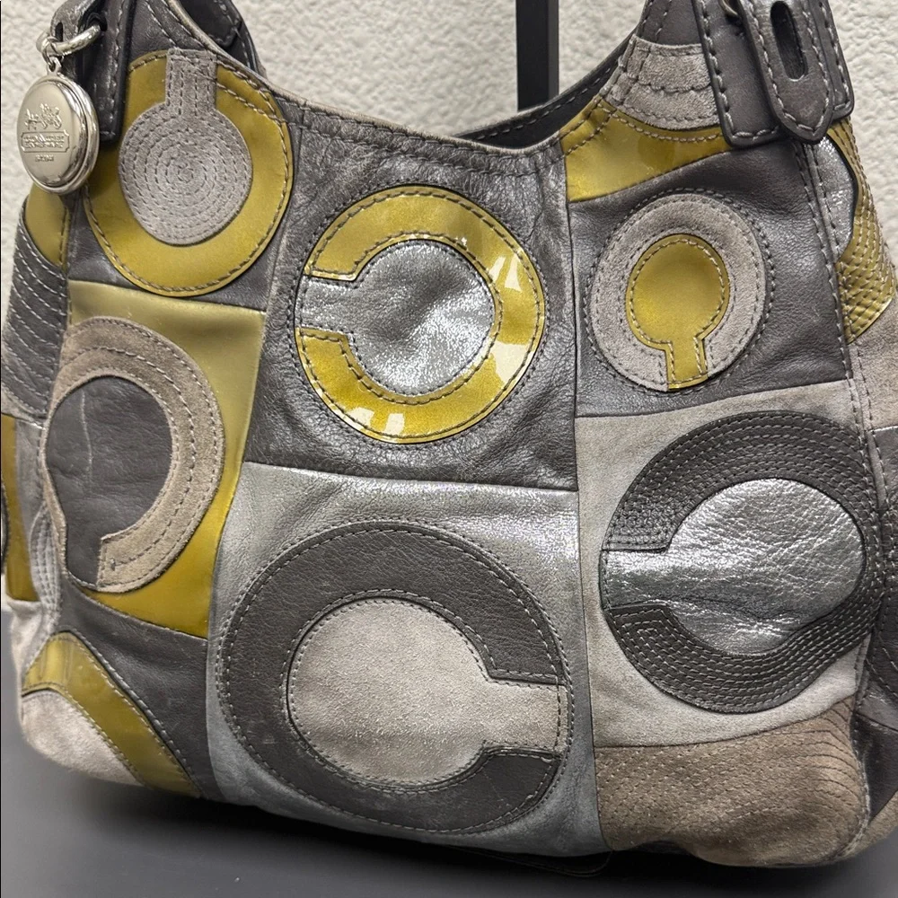 Coach Madison Mia Maggie Suede and Leather Patchwork Hobo Bag
